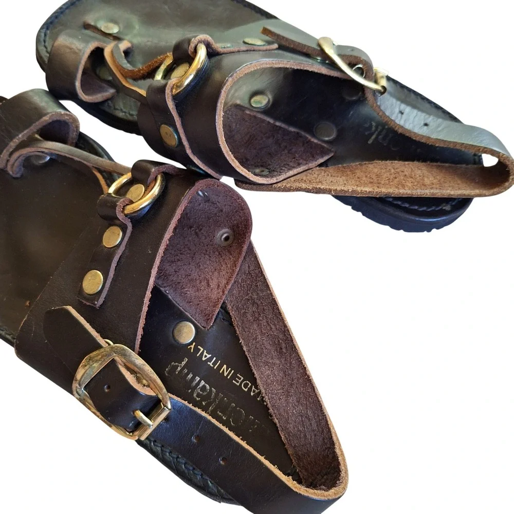 Gallenkamp Vintage Gladiator Leather Sandals Mens Italy Metal Roller Buckles